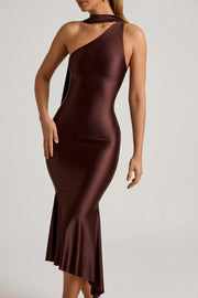 Oh Polly Shaya robe midaxi marron chocolat foulard