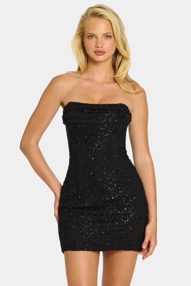 Oh Polly Basel mini robe bustier noire perlée