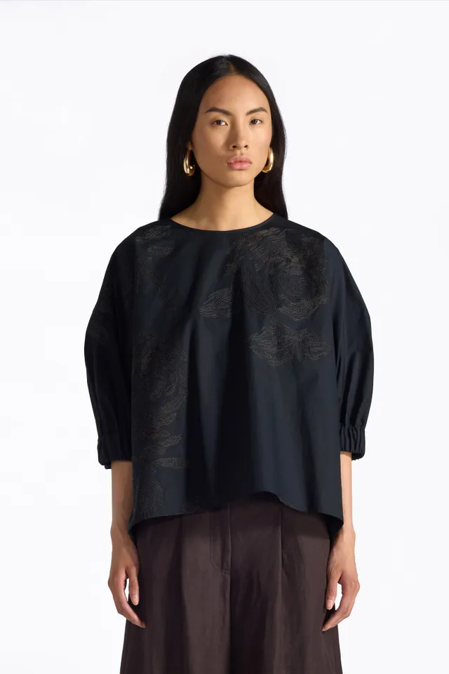 Liviana Conti Angie chemise coton brodé noir