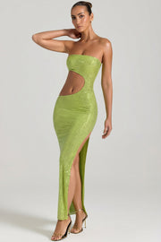 Oh Polly Alamea robe maxi vert pomme bustier strass
