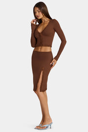 Oh Polly Skirts Perdy Jupe Midi Marron Dentelle Modal
