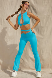 Oh Polly Valerie 5132 pantalon flare petite aqua viscose