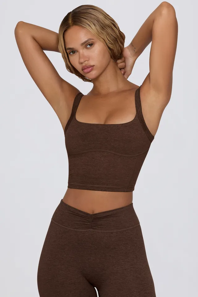 Oh Polly Tops Cropped Tank Top débardeur pecan marl col carré