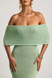 Oh Polly Naia robe maxi menthe épaules dénudées bouclé
