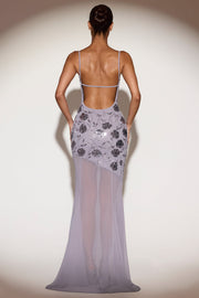 Oh Polly Amarelle robe longue lilas sequins dos nu