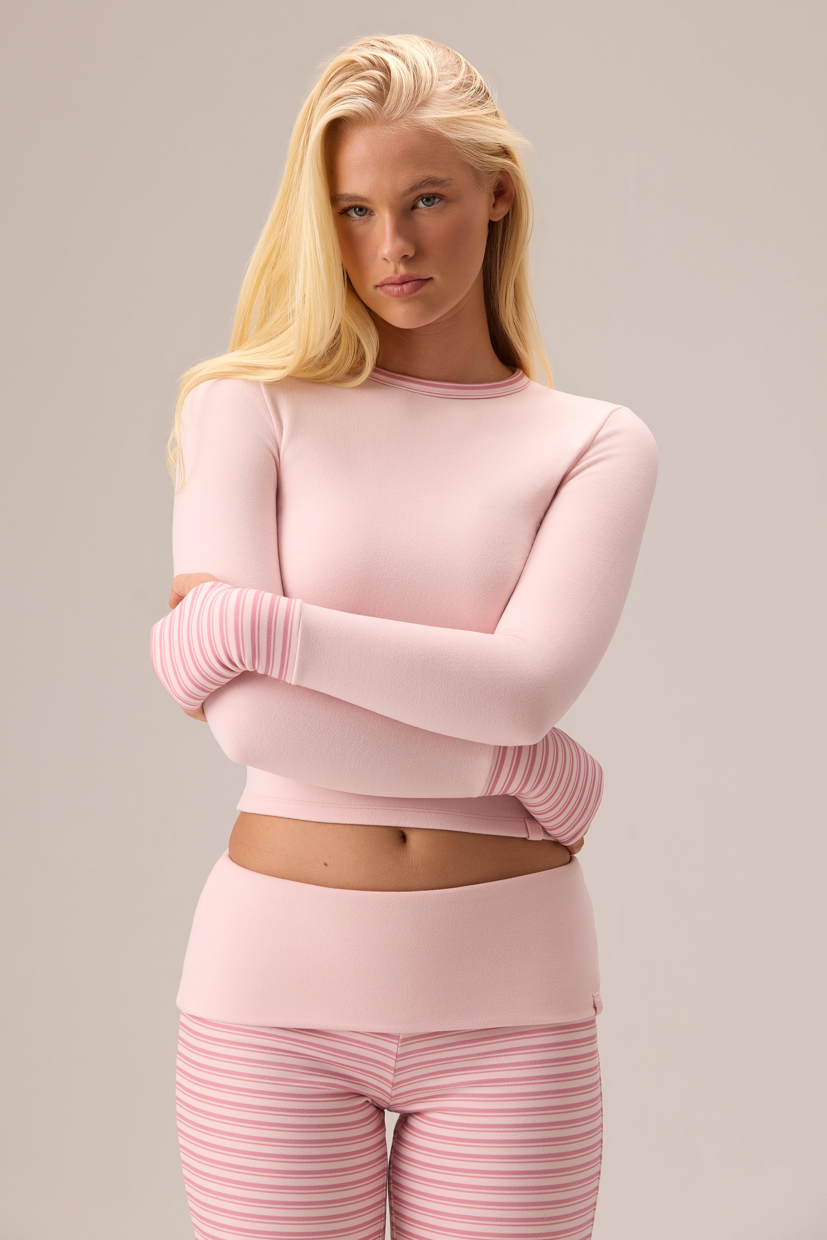 Oh Polly Bo+Tee Plush Jersey top manches longues rose