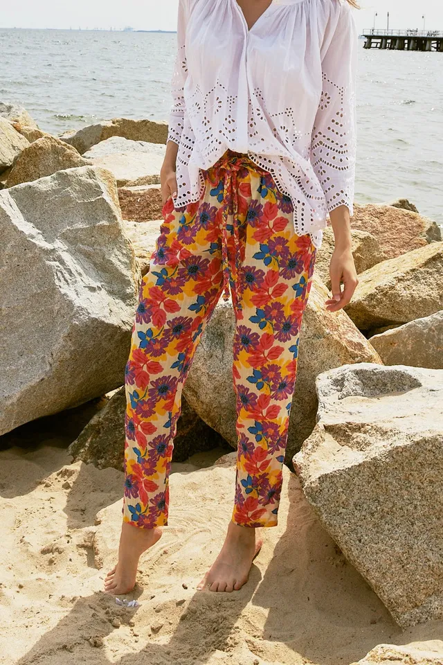 CHICOSOLEIL Kory pantalon écru fleurs Jaipur 100% coton