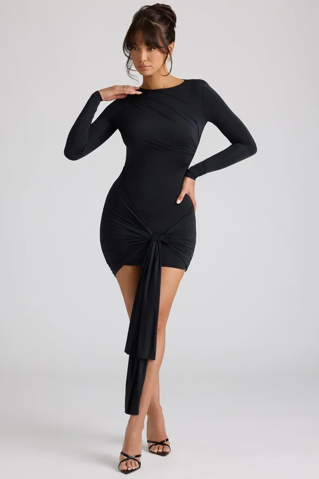 Oh Polly Circe robe mini noire manches longues jersey