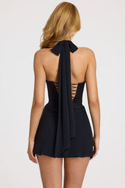 Oh Polly Nola robe mini satin noir dos lacé