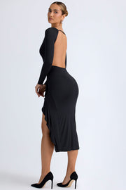Oh Polly Tarai 12893 robe midaxi noire modal volants