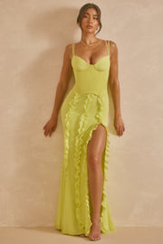 Oh Polly Perrine 6917 robe maxi vert lime corset satin