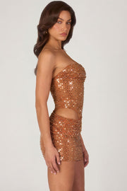 Oh Polly Rania Robe Mini Strass Bronze Moulante