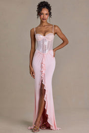 Oh Polly Robe Corset Dentelle Blossom Sequin Fendue Rose