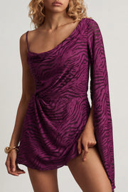 Oh Polly Angelie Devoré One-Sleeve robe violet baie jersey