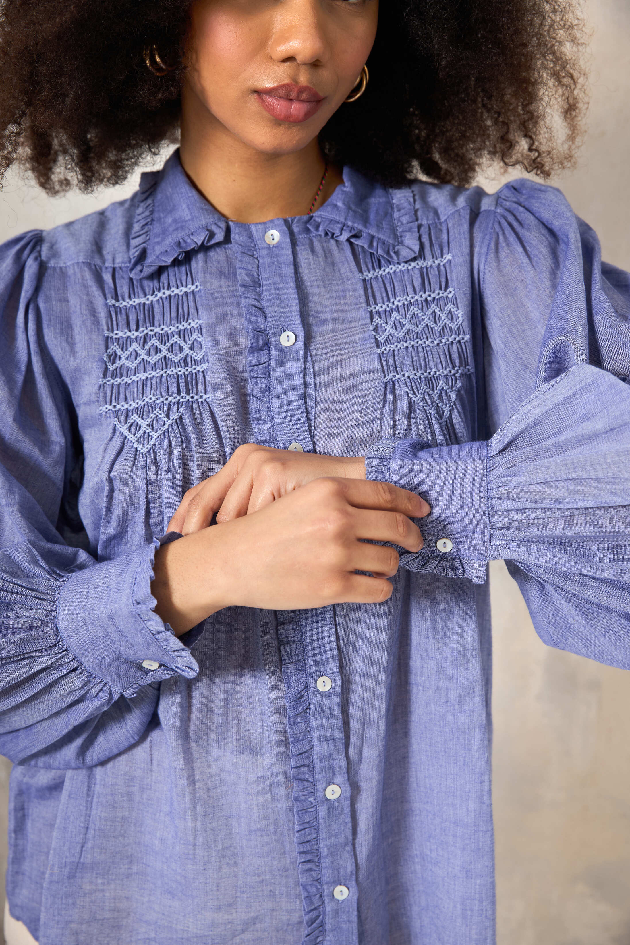 Chicosoleil Tops Candie chemise bleue chambray coton