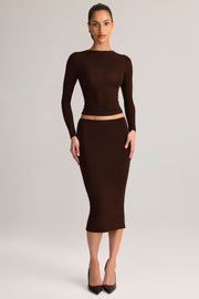 Oh Polly Aven Jupe Crayon Midi Marron Modal