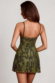 Oh Polly Dianora robe mini col bénitier vert serpent