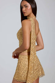 Oh Polly Adhara micro mini jupe dorée taille basse strass