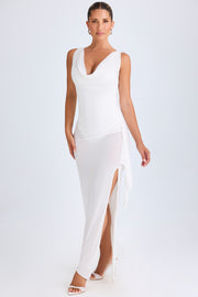 Oh Polly Deva Robe Midi Blanche Col Drapé Fente