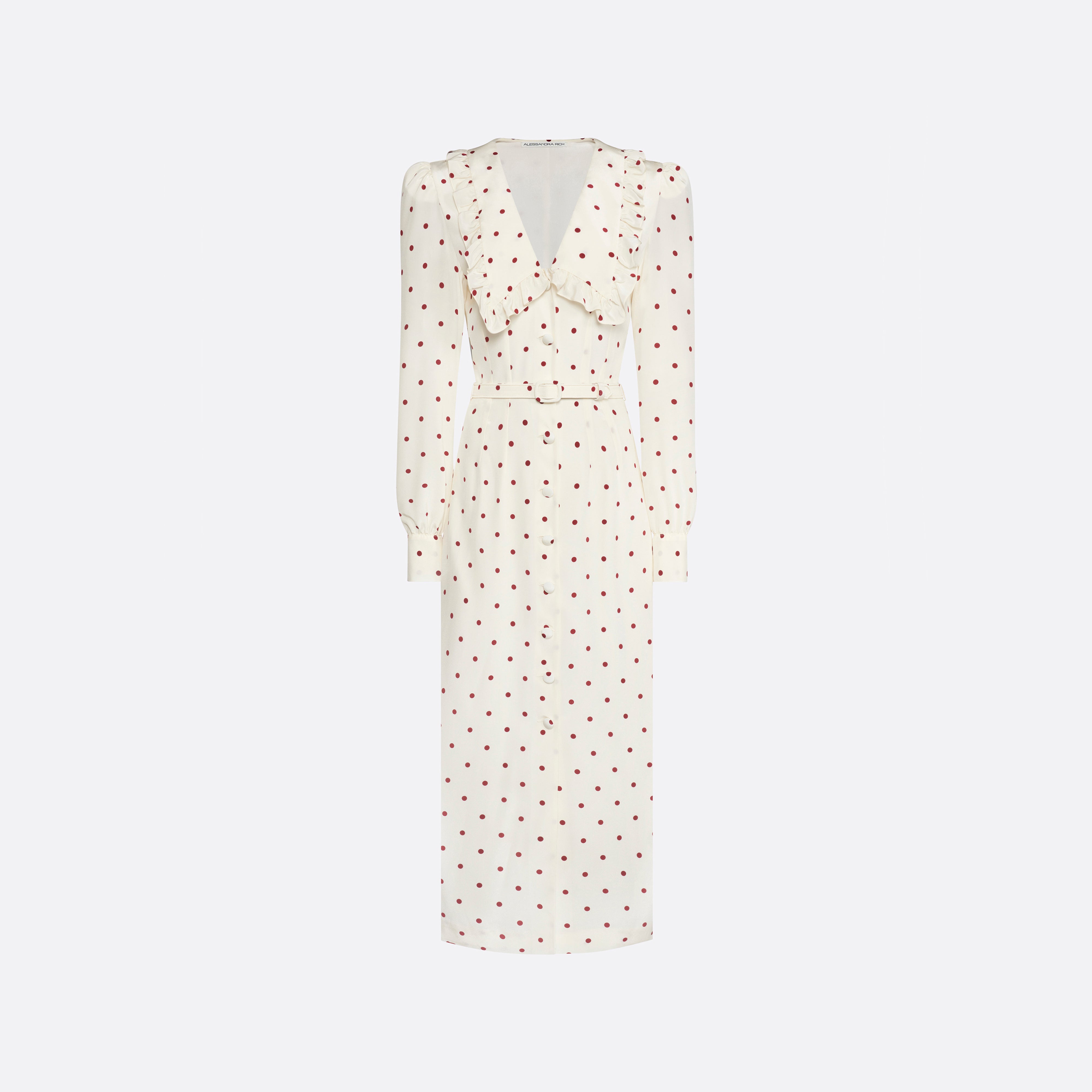 Alessandra Rich Robe soie midi pois crème-bordeaux 36