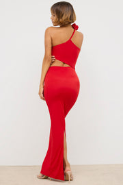 Oh Polly Kalina Robe Maxi Asymétrique Rouge Scarlet Jersey