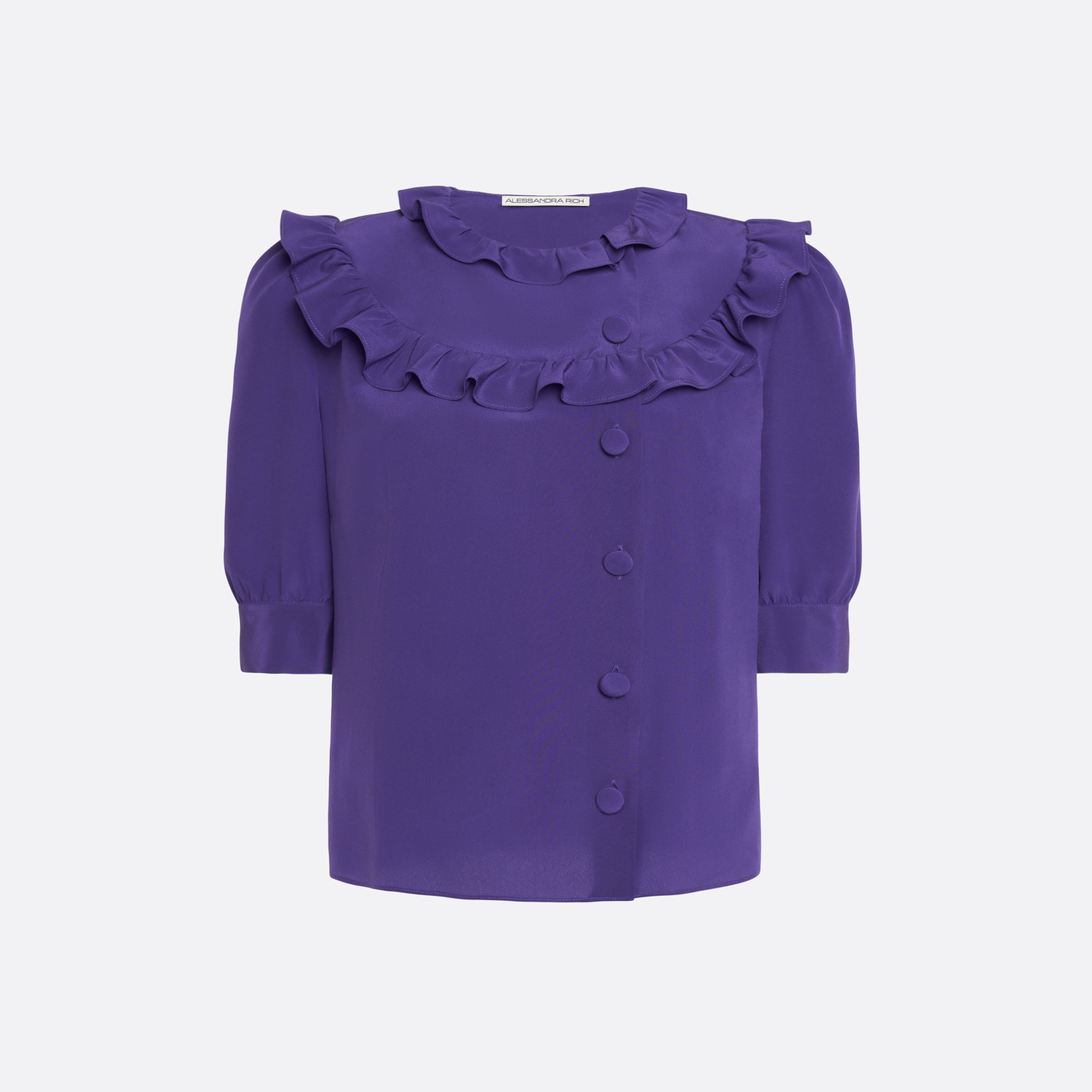 Alessandra Rich Silk Blouse with Ruffles chemisier violet soie