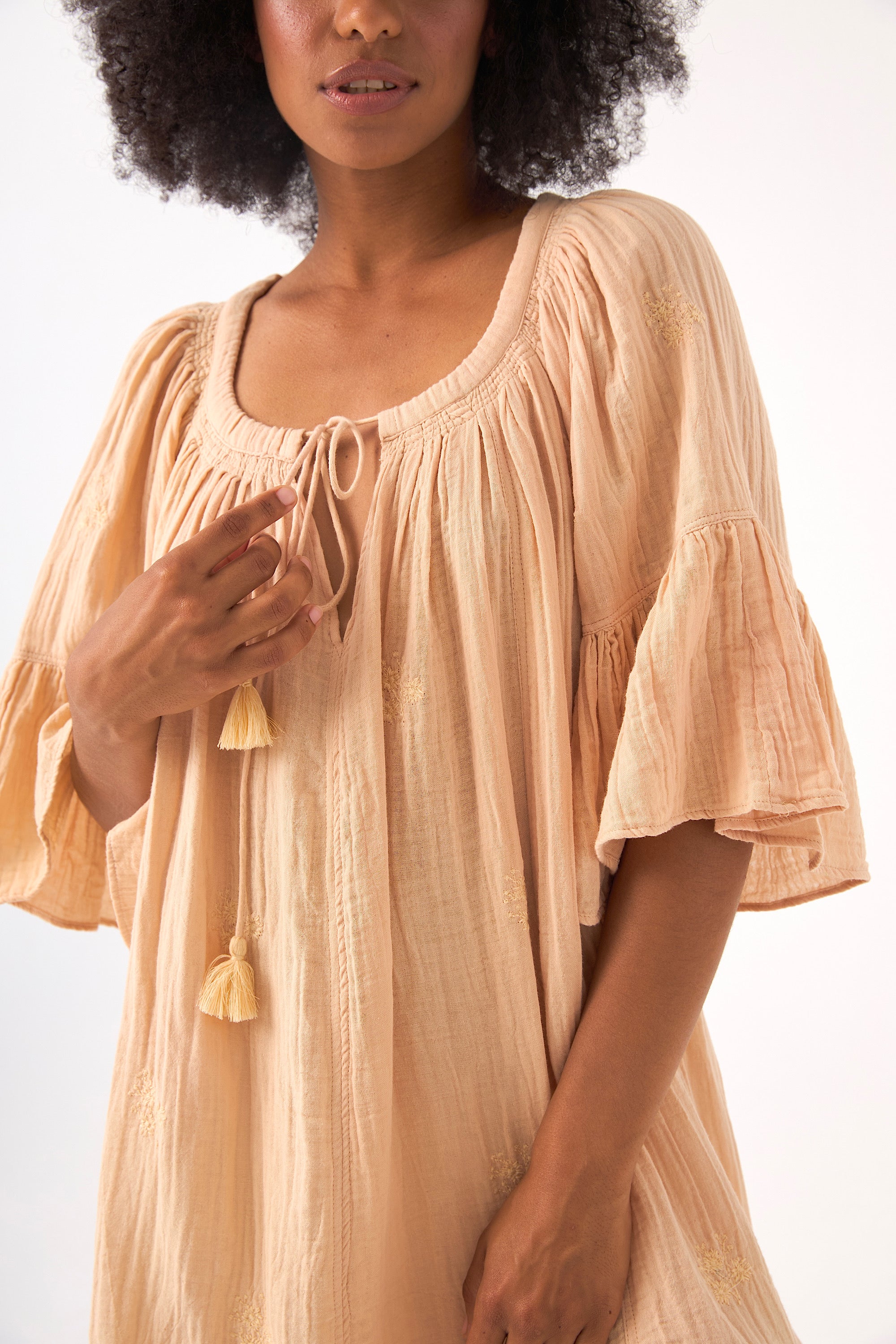 Chicosoleil Robes Faye robe beige sève gaze coton
