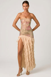 Oh Polly Embellished Diletta robe bustier rose fente 138cm