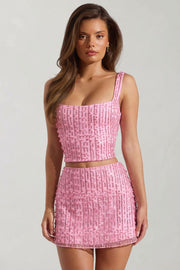 Oh Polly Jianna mini jupe rose strass taille basse