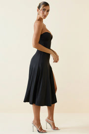 Oh Polly Joely robe bustier noire jersey fente midaxi