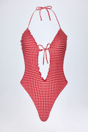 Oh Polly Montjoi Maillot 1 Pièce Rouge Vichy à Volants