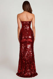 Oh Polly Nottola robe maxi bustier rouge sequins 3D