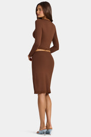Oh Polly Skirts Perdy Jupe Midi Marron Dentelle Modal