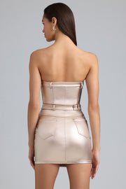Oh Polly Simone mini robe jean bustier champagne