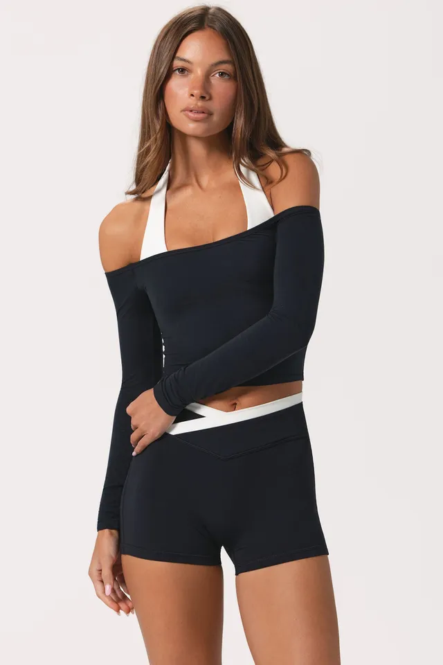 Oh Polly top noir épaules dénudées jersey stretch