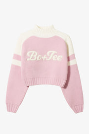 Oh Polly Knitwear BT1963B pull cropped rose poudré col roulé