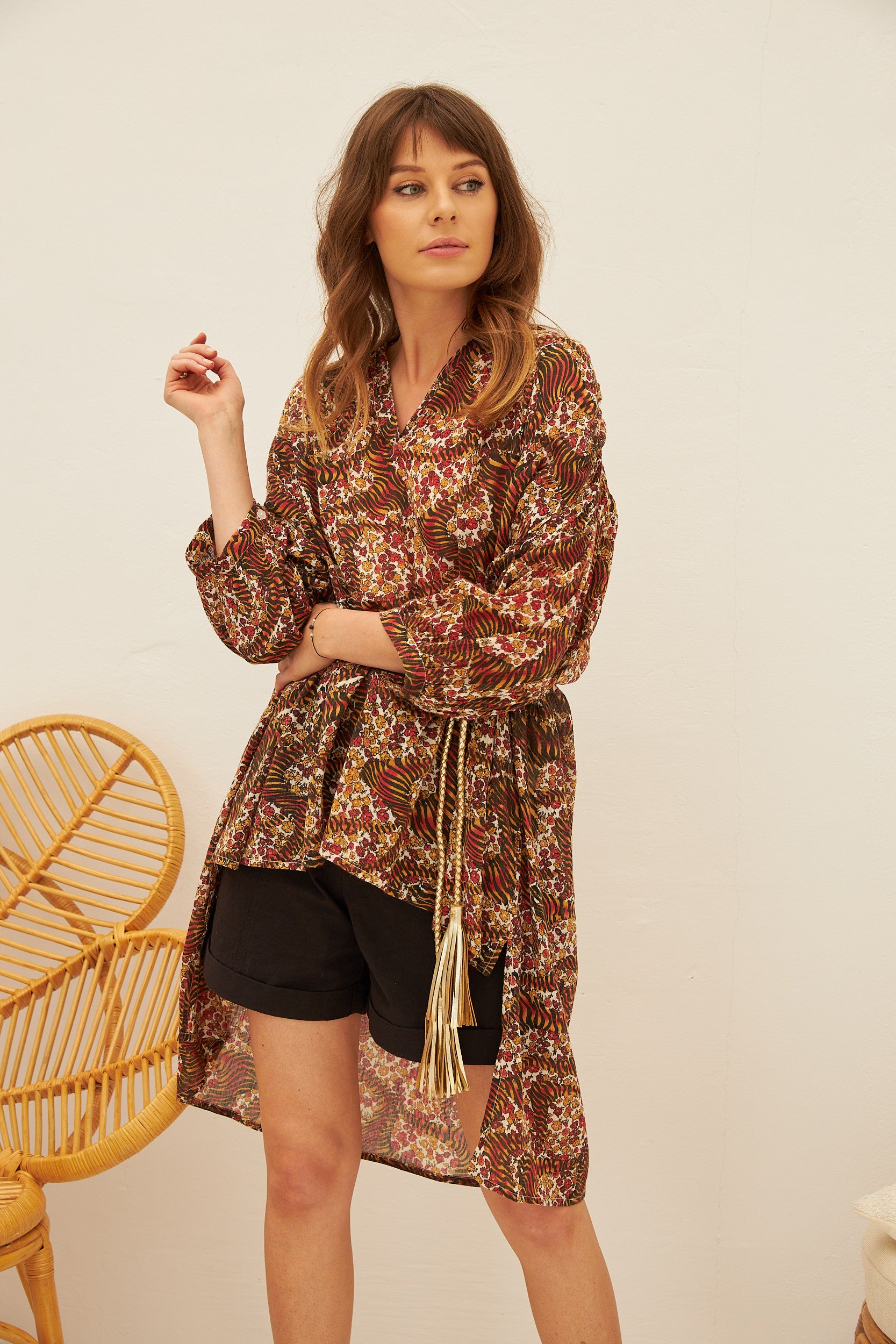 CHICOSOLEIL VEGA tunique gaze coton tiger roses S/M L/XL