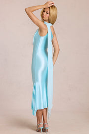 Oh Polly Giada 15923 robe midaxi satin aigue-marine foulard