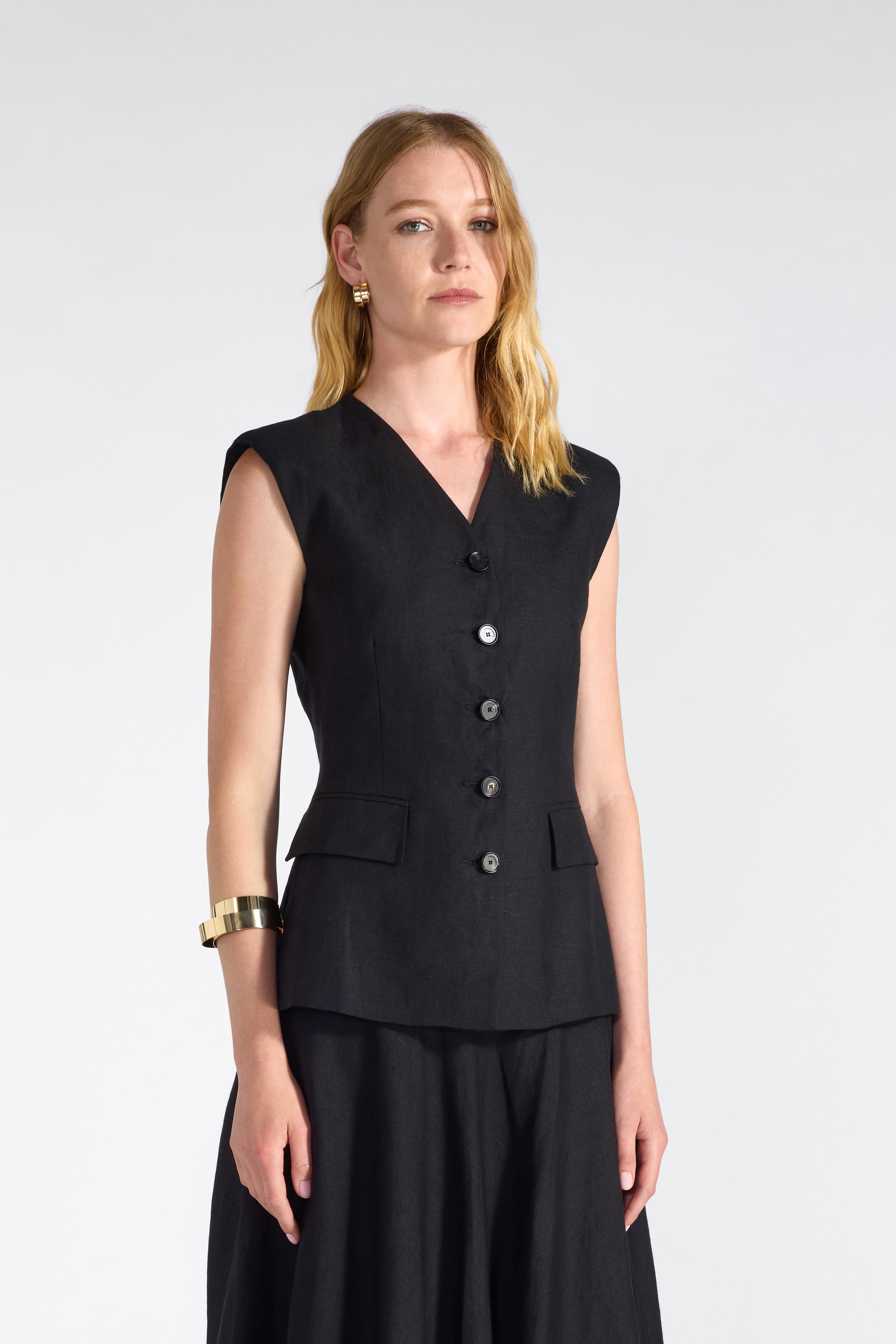 Liviana Conti Rian gilet tailleur noir lin-cachemire