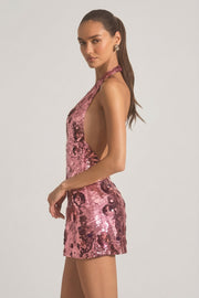 Oh Polly 14407 robe sequins rose licou mini