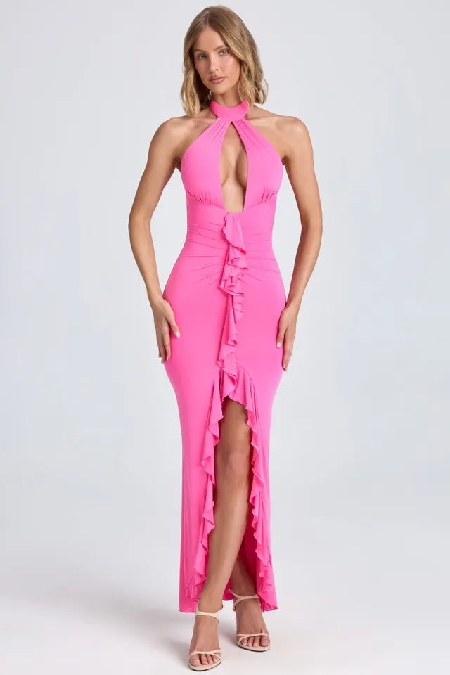 Oh Polly Apolline 9060 robe longue rose sucette à volants