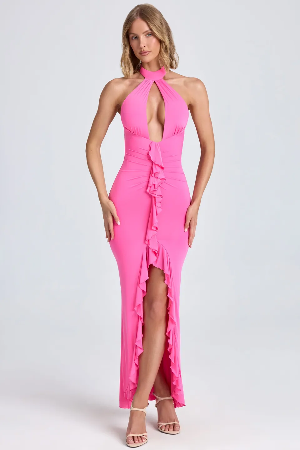 Oh Polly Apolline 9060 robe longue rose sucette à volants