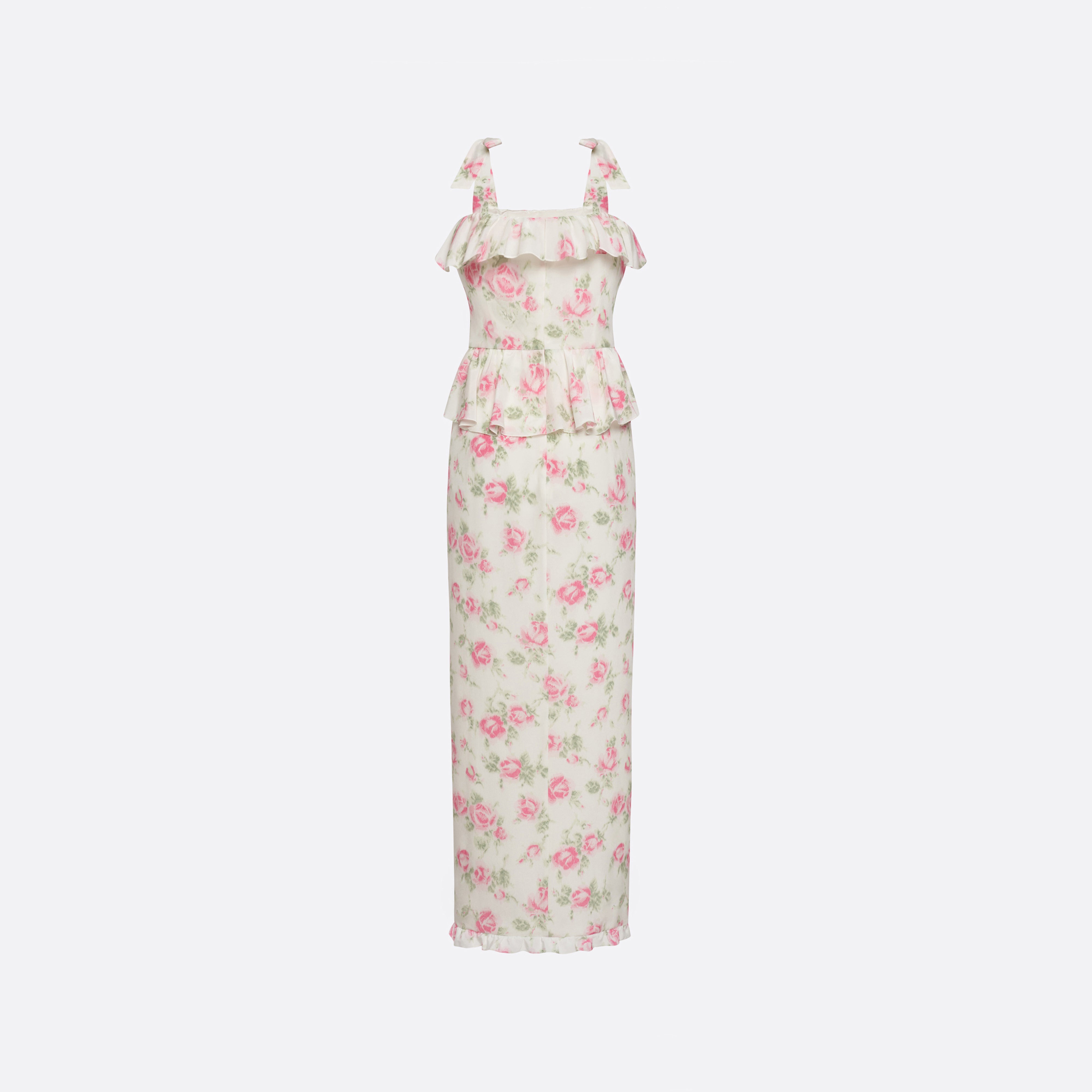 Alessandra Rich Floral-Print Silk Dress robe rose-blanc 36