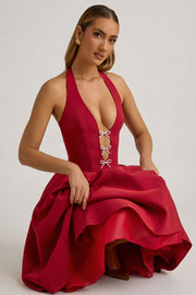 Oh Polly Angelina Robe Midi Licou Rouge True Red Nœuds