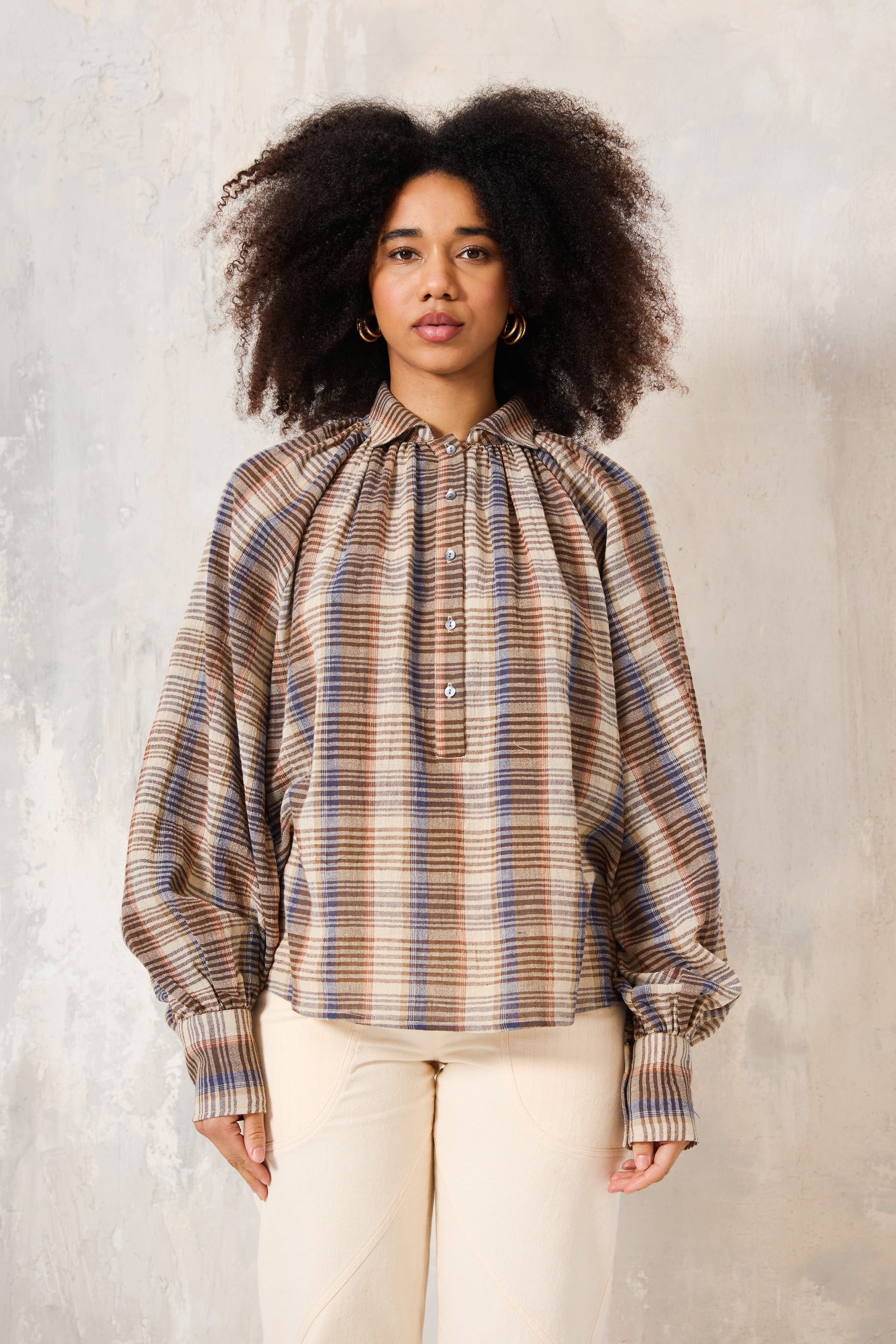 CHICOSOLEIL NAYATI blouse beige stripe coton ample