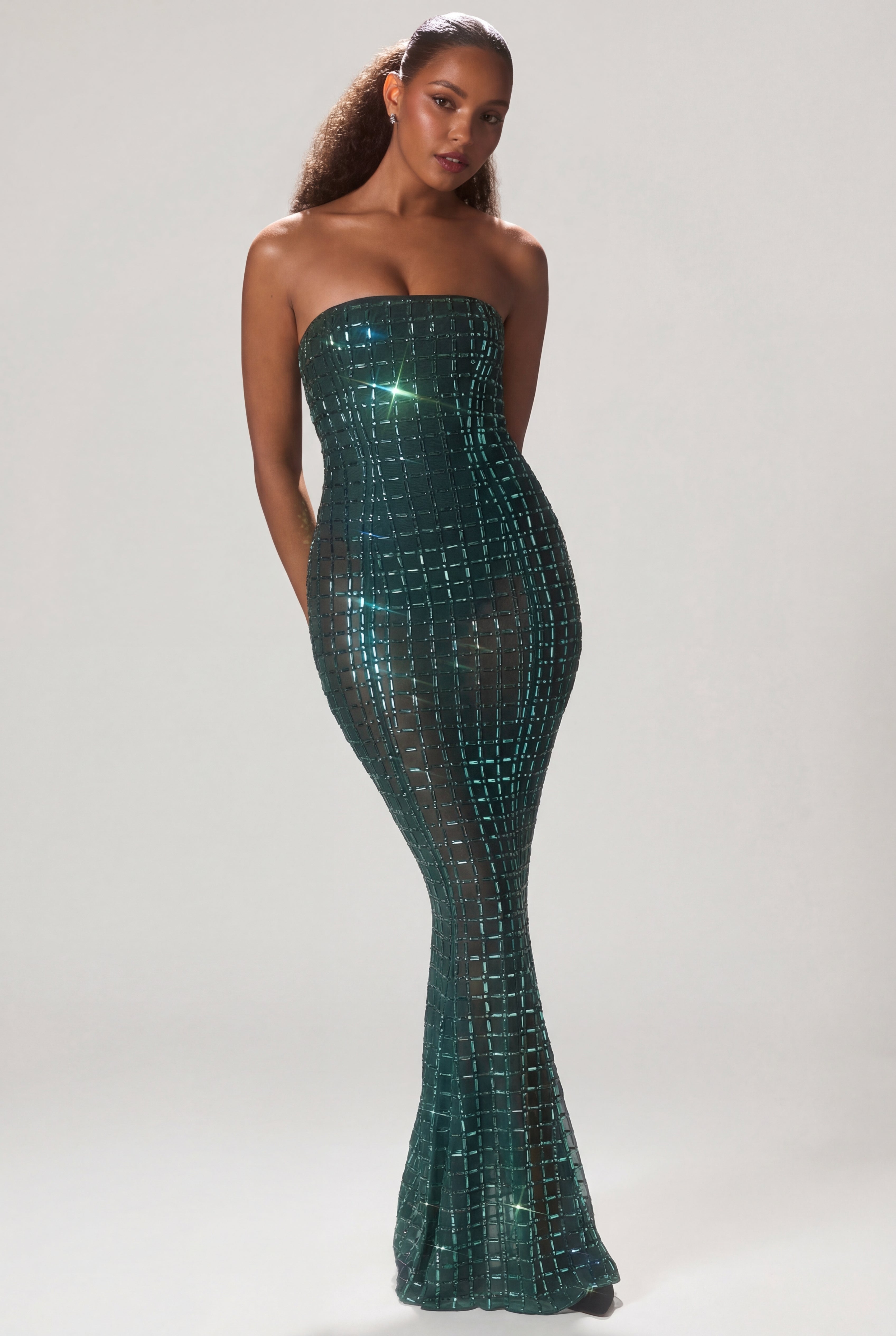 Oh Polly Marleni robe émeraude strass bustier sirène