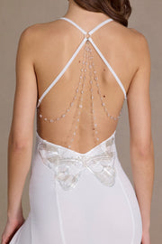 Oh Polly robe chiffon col bénitier blanche Snow fente