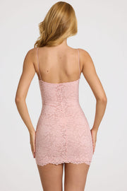 Oh Polly Vaeda robe dentelle rose blush mini bodycon