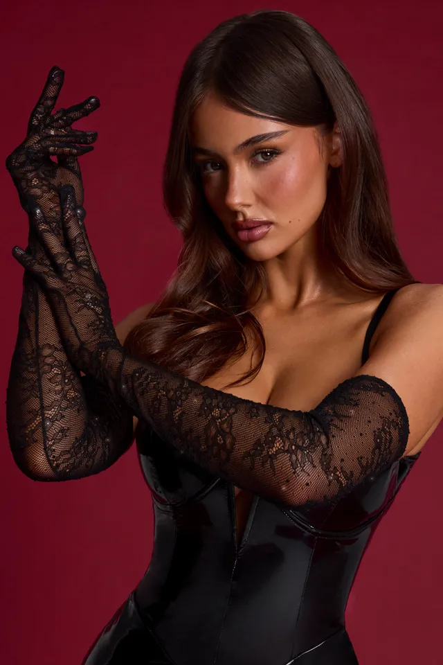 Oh Polly Poe gants dentelle noirs taille unique