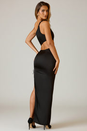 Oh Polly Ishaana Jupe Maxi Satin Noir Taille Basse
